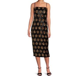 Alex Marie "Celine" floral sequin sheath midi dress.